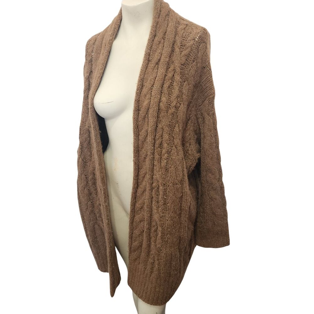 Vince Alpaca Wool Cable Knit‎ Cardigan XL Brown Open Front Chunky Sweater